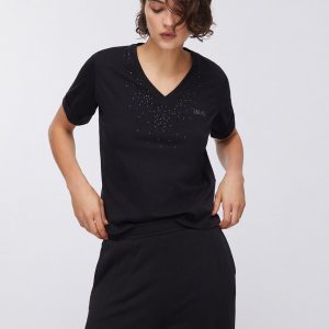 T-shirt Liu Jo V-neck With Rhinestones