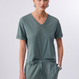 T-shirt Liu Jo V-neck With Rhinestones